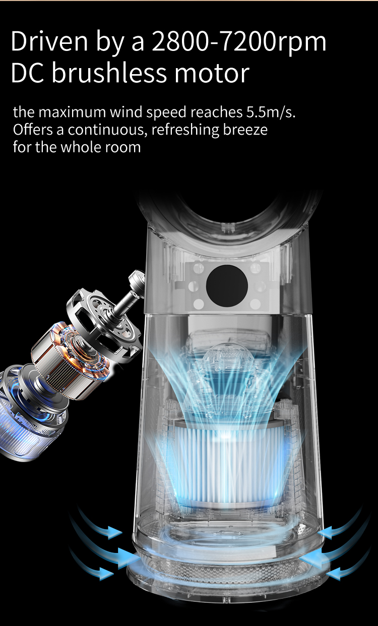 3 in 1 cool heat air purifier fan smart bladeless tower fan with air purifier