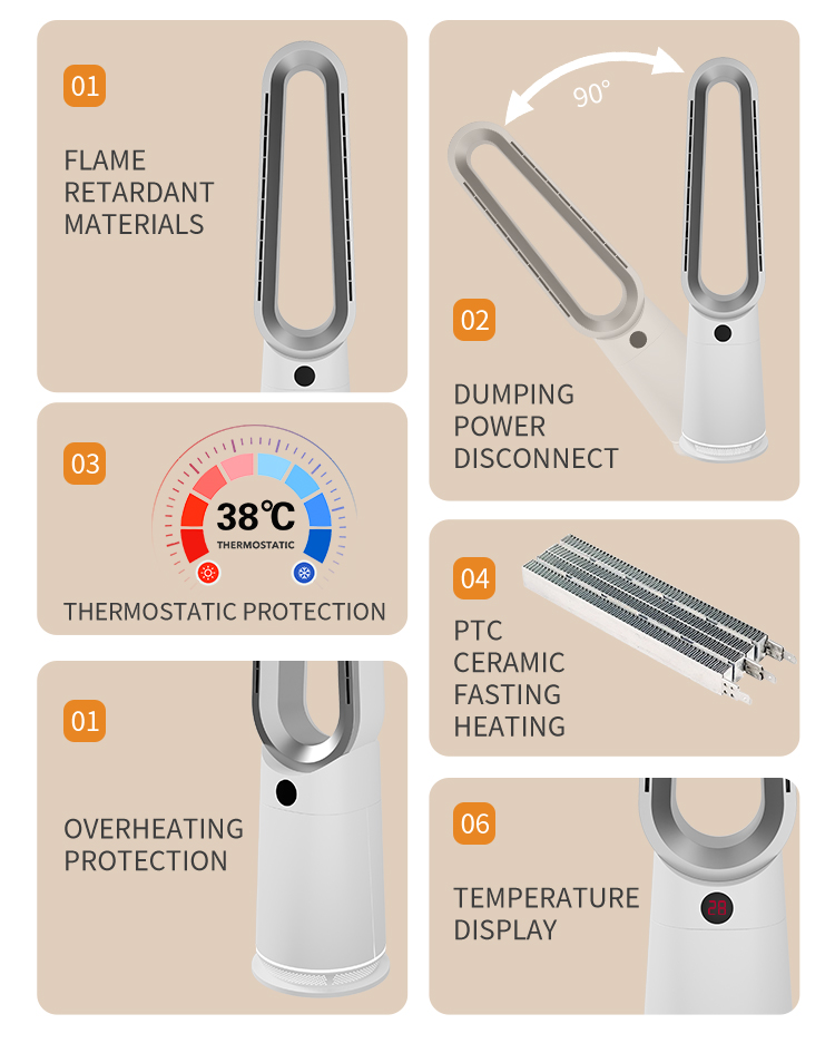 3 in 1 cool heat air purifier fan smart bladeless tower fan with air purifier