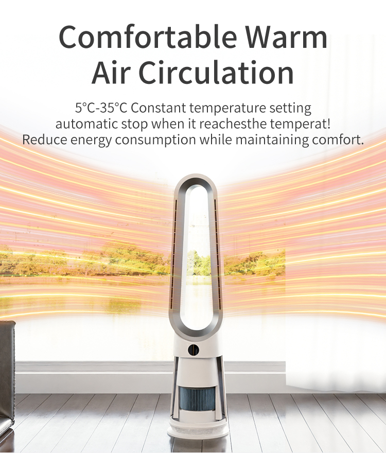 3 in 1 cool heat air purifier fan smart bladeless tower fan with air purifier