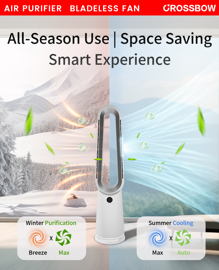 3 in 1 cool heat air purifier fan smart bladeless tower fan with air purifier