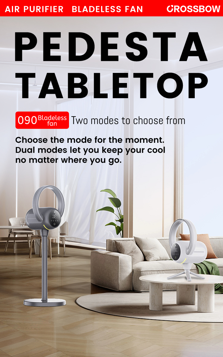 2 in 1 Tabletop Floor Use standing bladeless cool tower fan with light