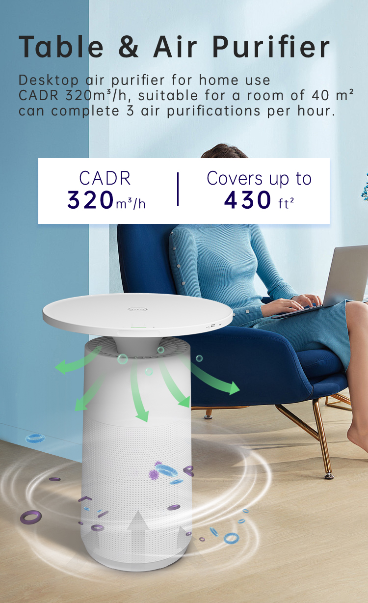 2 in 1 Multi Purpose table type Air Purifier Hepa Filter with Wireless Charging and light