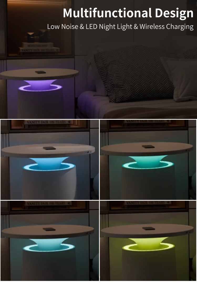2 in 1 Multi Purpose table type Air Purifier Hepa Filter with Wireless Charging and light