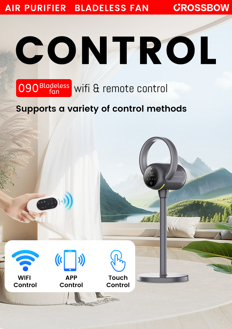 2 in 1 Tabletop Floor Use standing bladeless cool tower fan with light