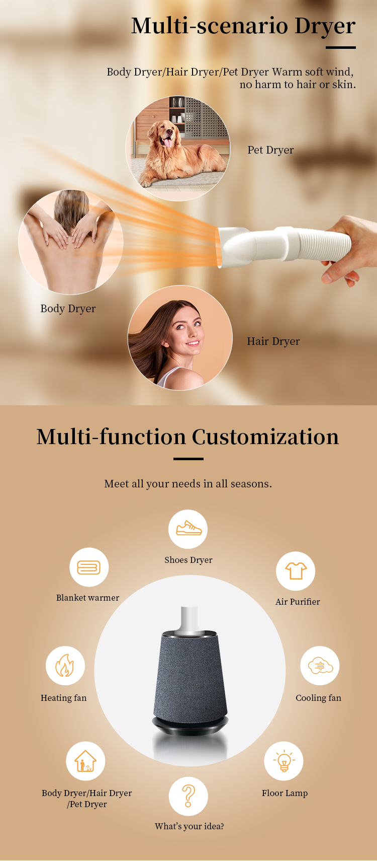 3 in 1 Air Purifier fan Cooling and Heating Smart Bladeless Tower Fan