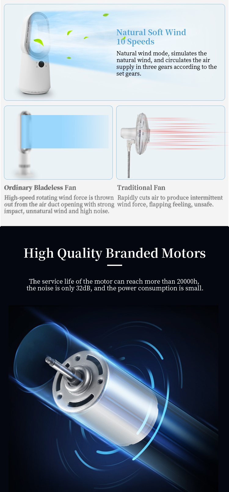 Vantilator Natural Air Bladeless Tower Fan Smart Electric Cooling Fan Without Blade