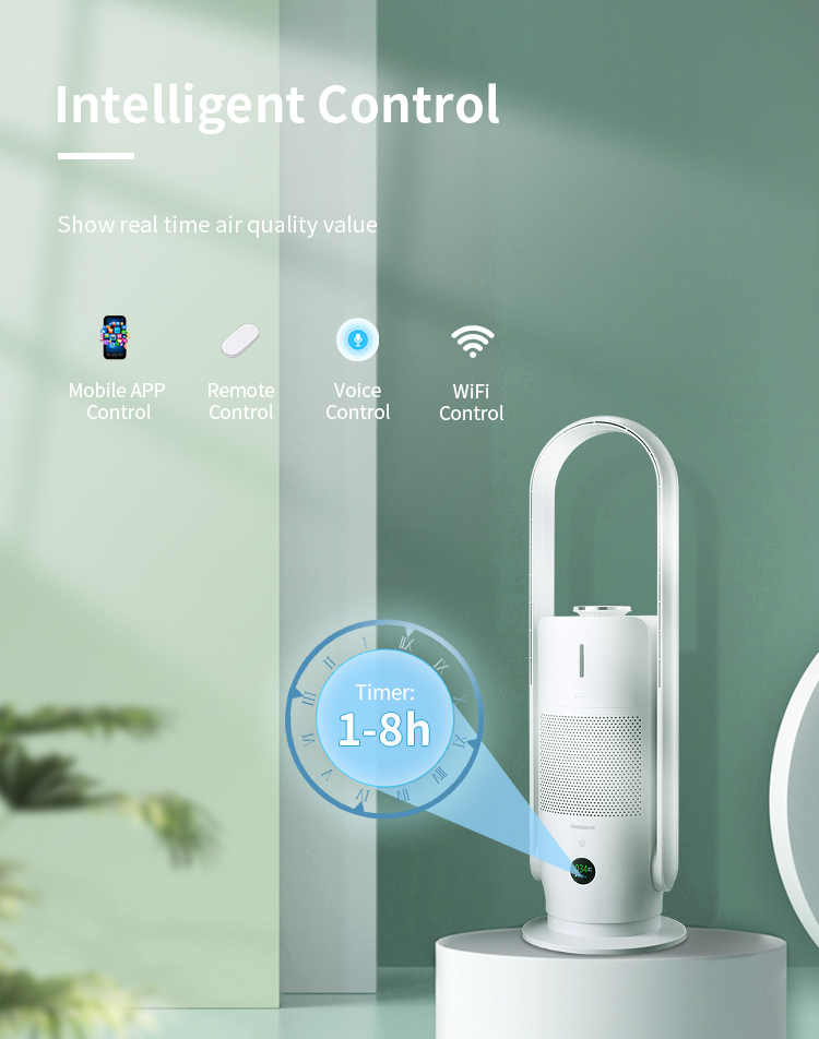 Air Humidifier and Purifier Fan Hepa Filter Air Purifier Bladeless Fan