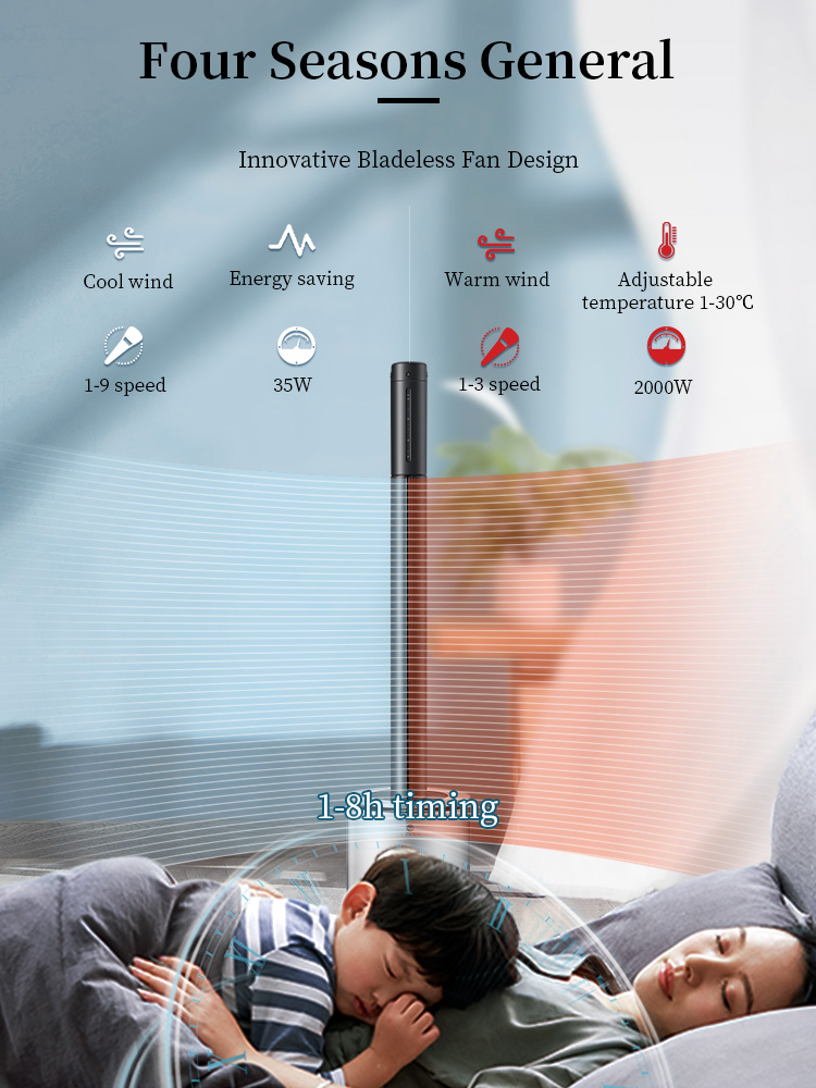 4 in 1 Bladeless Tower Fan with Air Purification, Humidification, Cooling & Heating
