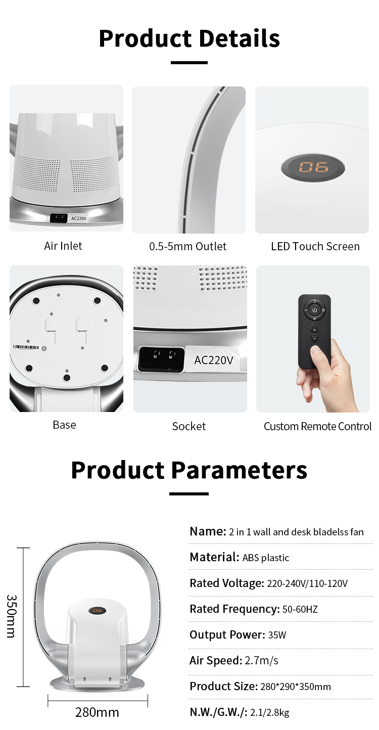 2 in 1 Electric Wall Mounted & Table Fan Without Blades