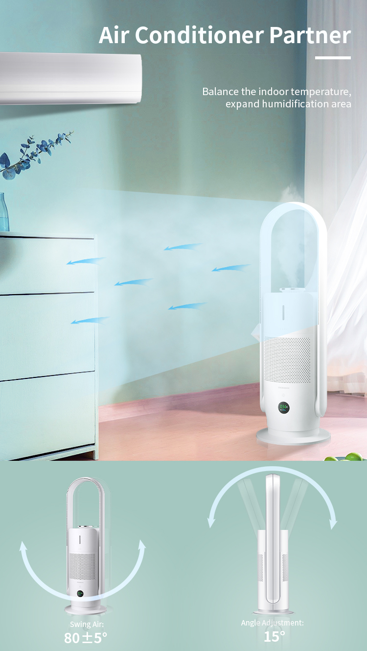 Air Humidifier and Purifier Fan Hepa Filter Air Purifier Bladeless Fan